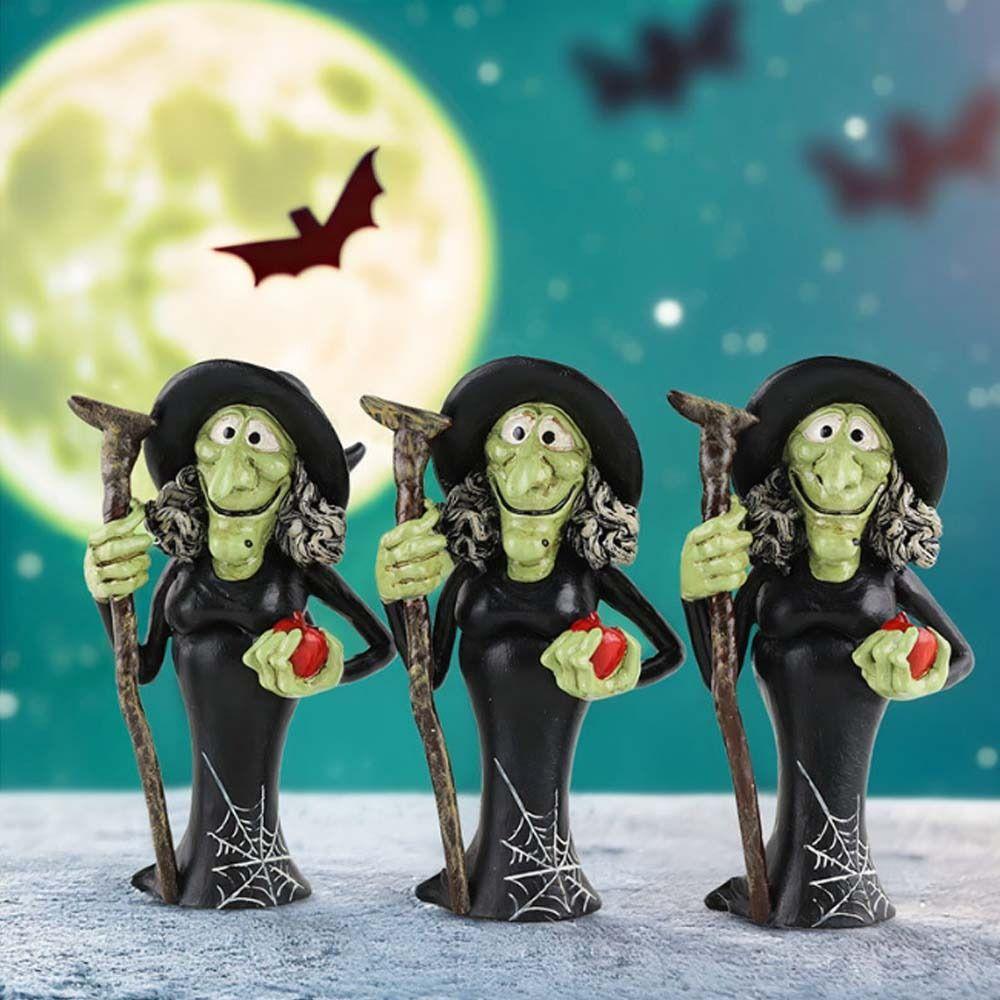 3D Halloween Ghost Figurine Resin Scary Pumpkin Witch Black Cat Statue Gothic Realistic Halloween Ornament