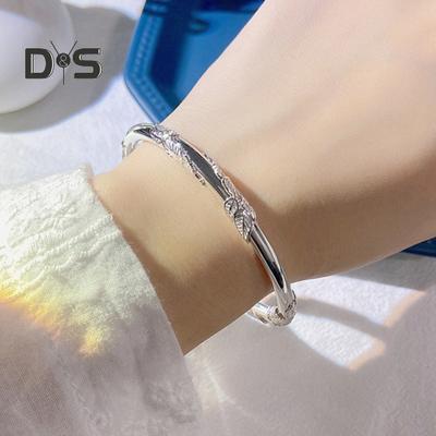 Женский браслет с регулируемым отверстием, цветочный тисненый полированный сплав, этнический стиль, наручные украшения на каждый день, для особых случаев