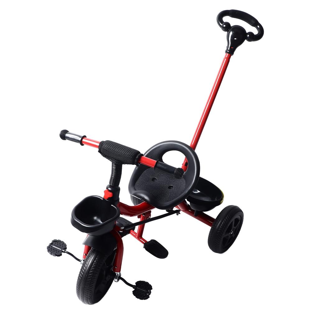 Child"s Tricycle Ride On Trike Toddler Tricycle with Parent Push Handle Backrest Safety Belt