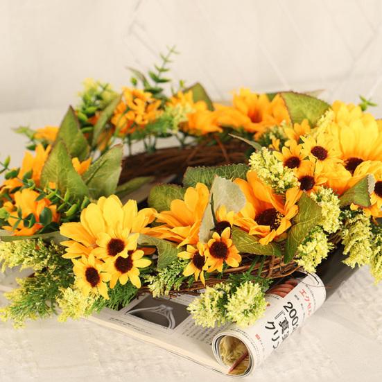 Искусственный Ротанг Подсолнух Гирлянда Венок Домашнее Кафе Стена Партии Висячий Декор