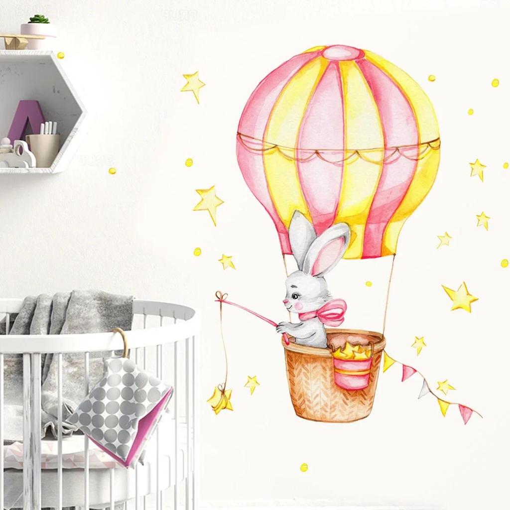 Мультфильм Воздушный шар Кролик Наклейка на стену Детская комната Детская спальня Домашнее украшение Обои Фон Декор Милые наклейки