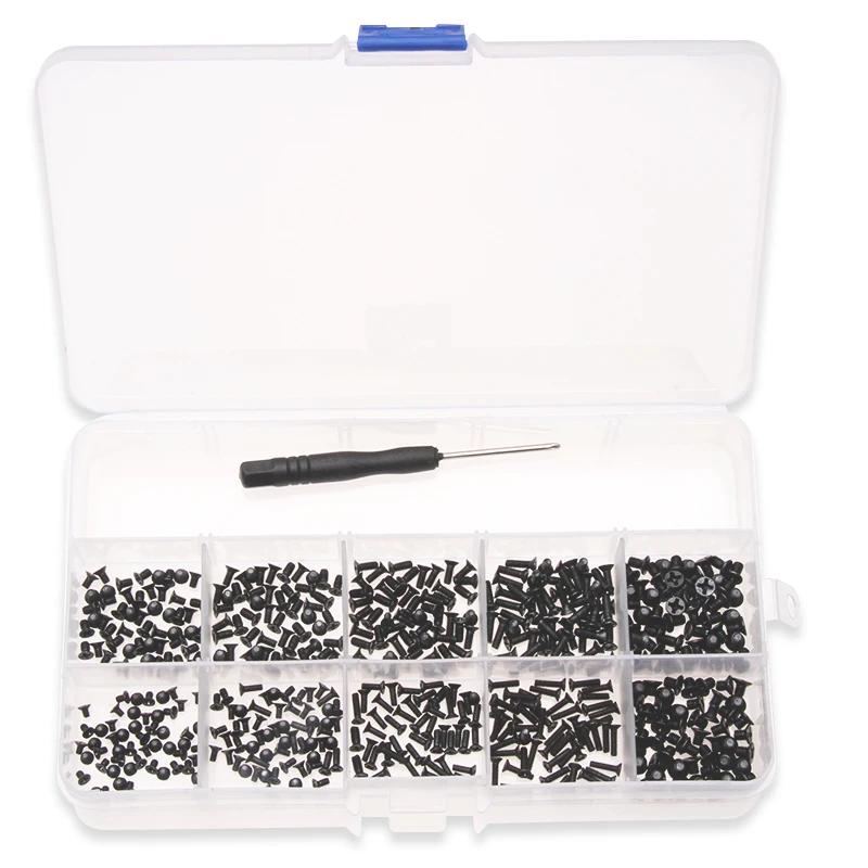 500pcs M2 M2.5 M3 Screw Flat Head Phillips Machine Screws Laptop Notebook Screws Set Kit Computer Laptop Small Black Bolts