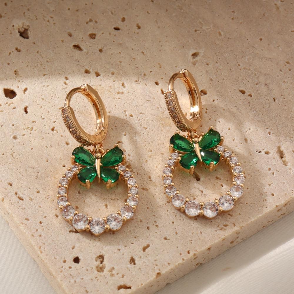 Pink Butterfly Zirconia Dangle Earrings for Women Earring Jewelry Wedding Party Accessories