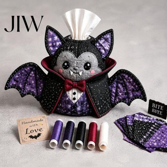 Country Style Haunted House Decor Tissue Box DIY Sewing Kit, Halloween Theme, Patchwork Fabric Craft Spooky Ornament Making Set, Handicraft