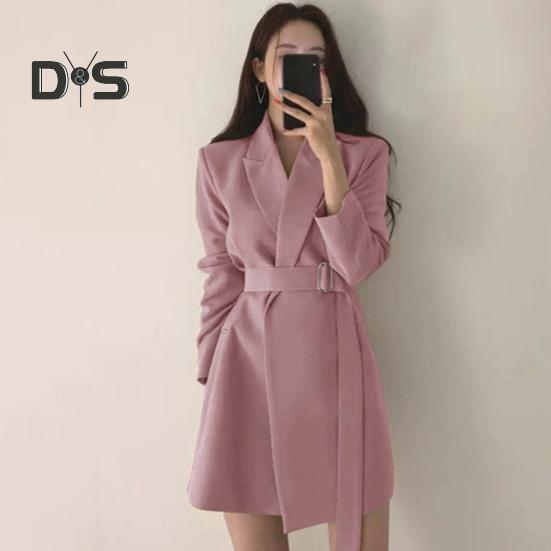 Женский пиджак с лацканами, длинным рукавом, поясом, пиджаком с боковыми карманами, однотонный, свободный крой, офисная женская верхняя одежда