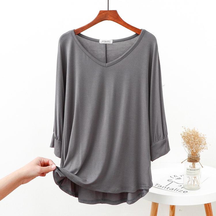 Women's Modal Loose Half-Sleeve Summer Bottoming Shirt: Lightweight, Pajama-Style, Large Size, Short Front, Long Back.