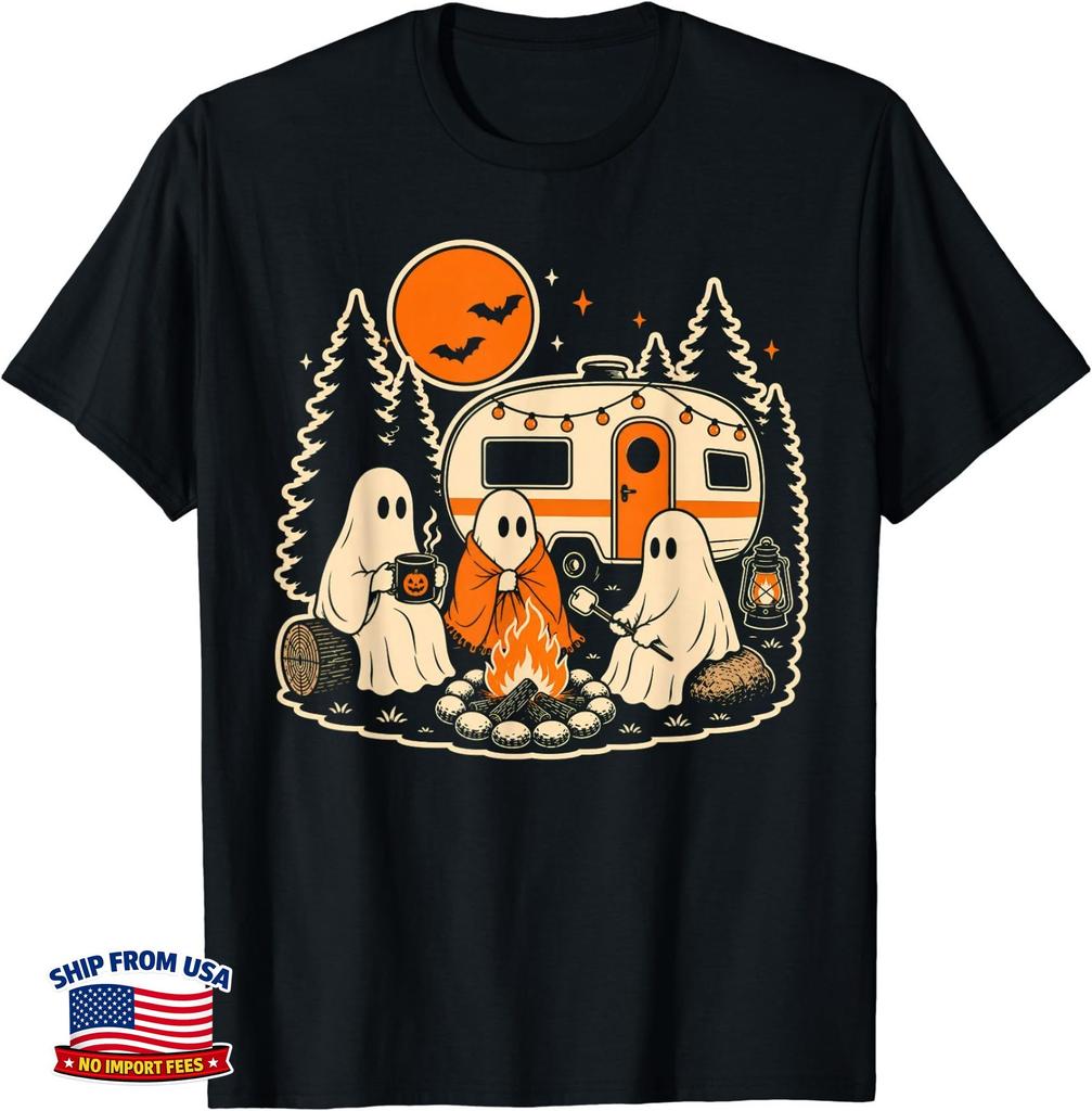 Halloween Camping Ghost Camper Vintage Style T-Shirt