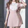 Chic Lace Patchwork A-Line Dress with Turn-Down Collar - Sweet, Spicy, & Slimming Korean Style