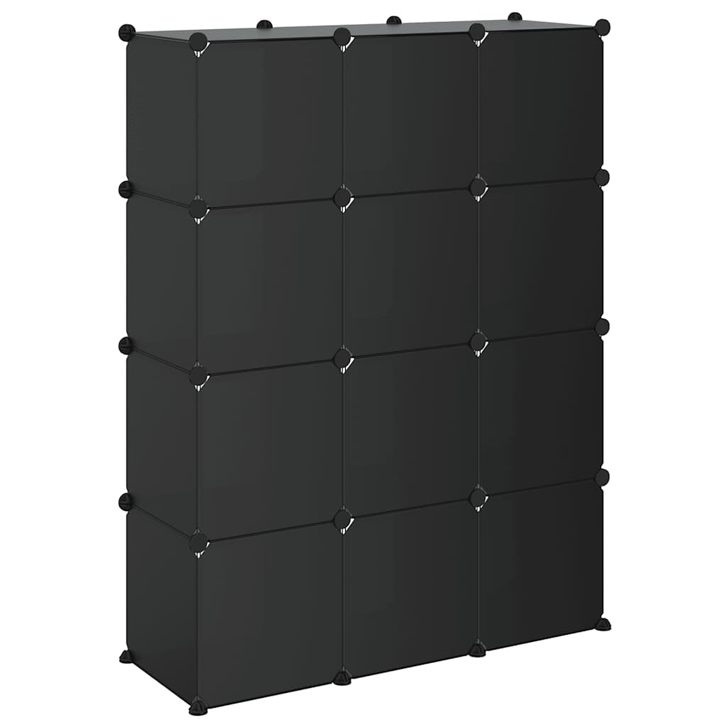 Shelving System with 12 Cubes and Doors Black PP