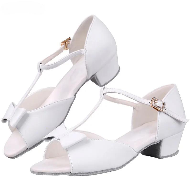 Новые розовые атласные туфли с бантом для девочек, детей/ребенка/подростков для бальных танцев, танго, сальсы, латины на низком каблуке 3,5 см