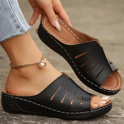 Модные женские босоножки с открытым носком на каблуках, летние туфли на танкетке, женские босоножки на каблуке 2024 года, новые тапочки на танкетке, женская летняя обувь