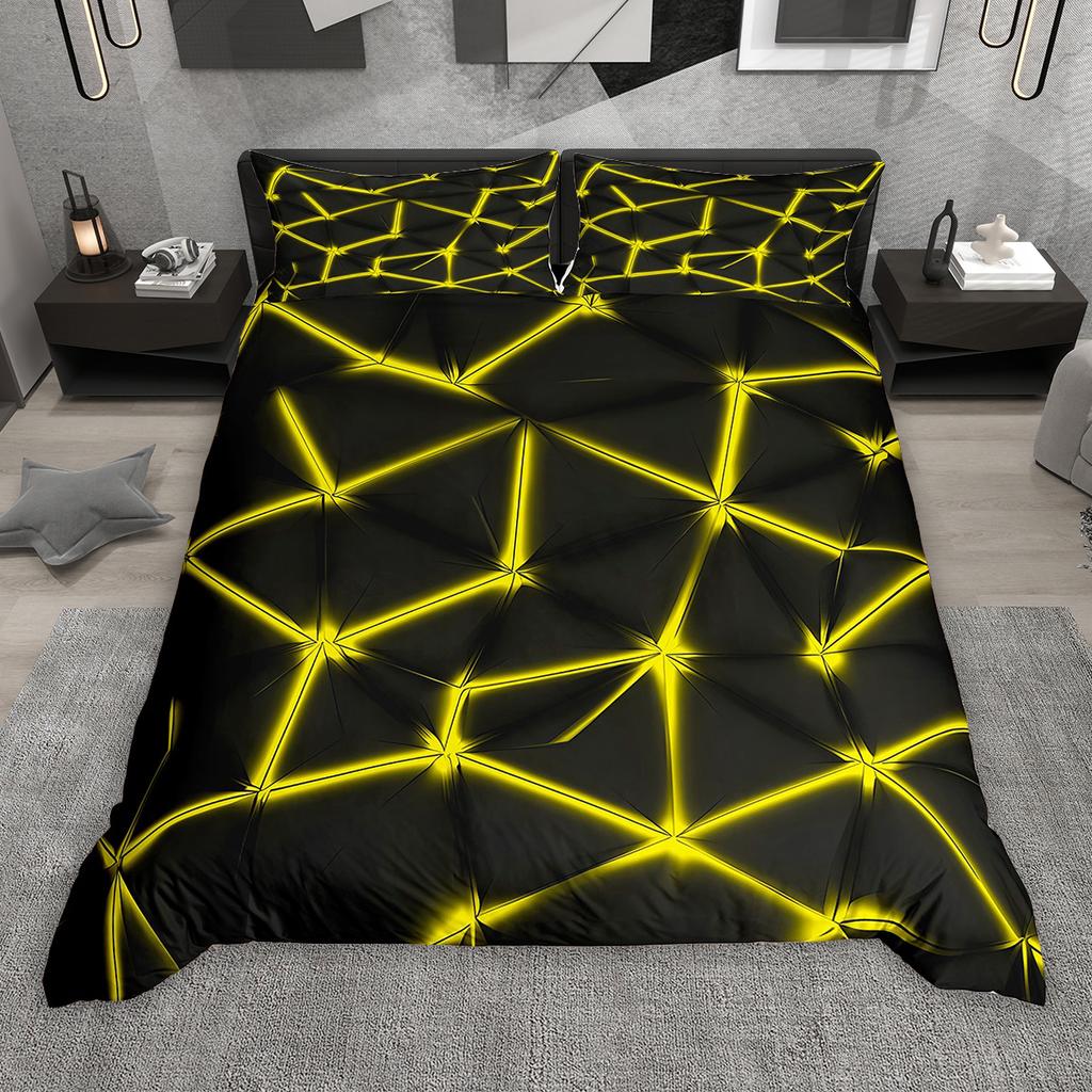 Homewish Gradient Stripe Duvet Cover Set 2pcs/3pcs, Neon Green Purple Blue Red Bedding Set, Geometric Lines Quilt Cover Set