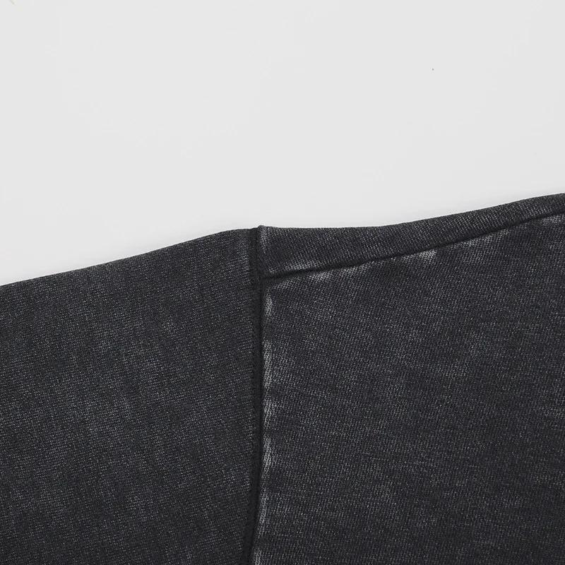 Толстовка с капюшоном из махровой ткани с потертостями на молнии, плотностью 350 г, большой размер, спущенное плечо, хлопок в стиле ретро