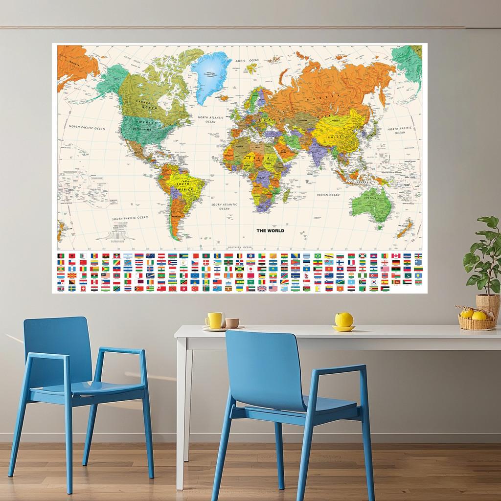 Карта мира - страны с городами, карта мира без рамы, настенный декор для гостиной, спальни, дома, офиса, современное искусство, инструмент для путешествий