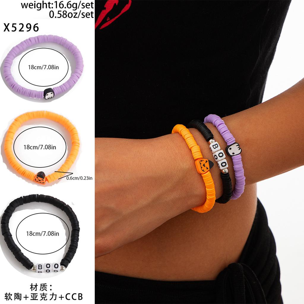 Halloween New Skull Pumpkin Bracelet Set, Witch Spider Mixed Color Beaded Kunjuan Hand