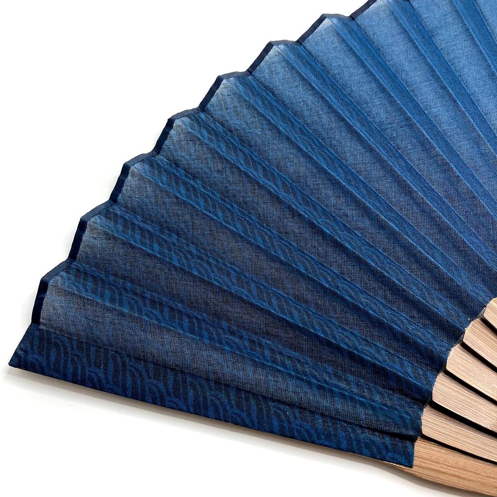 Folding Cotton Fan for Waterfall Blue and Navy Blue Navy [Hana Kanzashi] Men's Fan, Men, Gift, Large, High-Volume, Pattern, [Waterfall Blue]