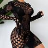 Сексуальная юбка на бедрах, сексуальное нижнее белье, цельное ажурное облегающее перспективное сетчатое платье с длинными рукавами