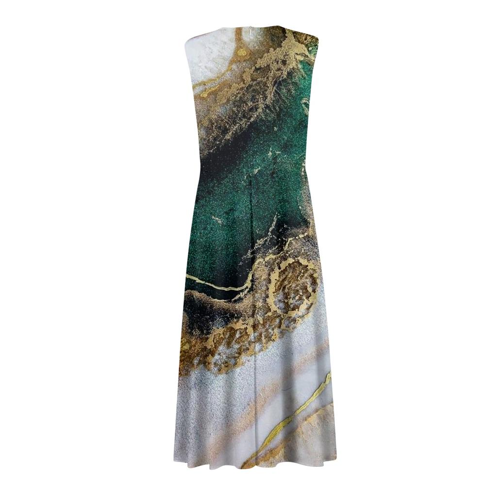 Женское длинное платье Платье макси Повседневное платье Летнее повседневное платье без рукавов с v-образным вырезом в стиле бохо с талией и принтом