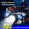 72G Smart Motion Sensor Headlamp Type-C USB Rechargeable Headlight Warning Light Waterproof Head Lamp Induction Head Flashlight