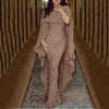 Women's Sexy Solid Color Short Sleeve Sling Sequin Long Full Dress With Cloak