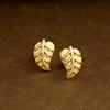 Gehena by Estele - Gold Tone Willow Leaf Stud Earrings For Women
