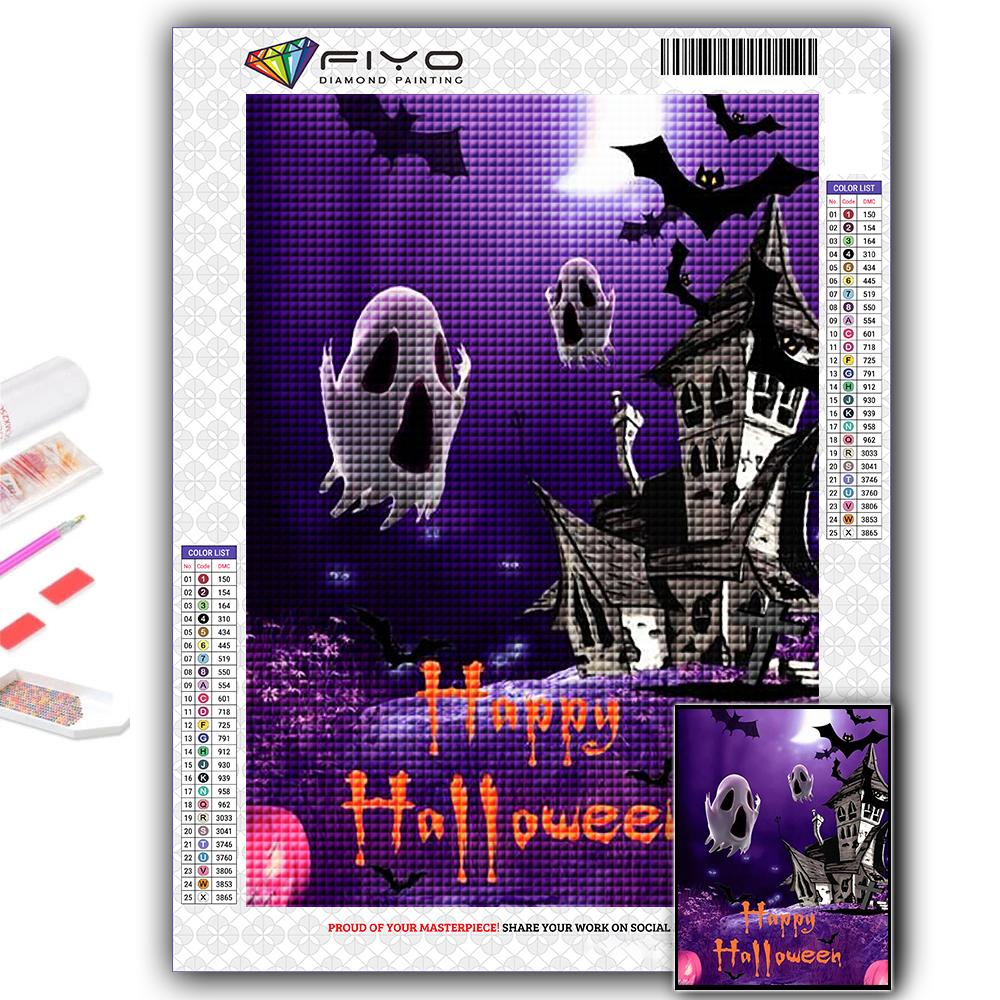 DIY 5D Diamond Painting Halloween Pumpkin And Witch Castle Cross Stitch Kit Full Drill Embroidery Mosaic Art Picture of Rhinestones Gift