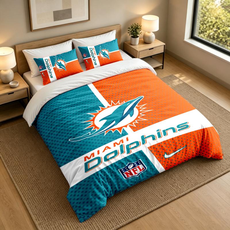 3-Piece Bed Sheet Set with Miami Dolphins Design, 1 Flat Sheet and 2 Pillowcases for Bedroom