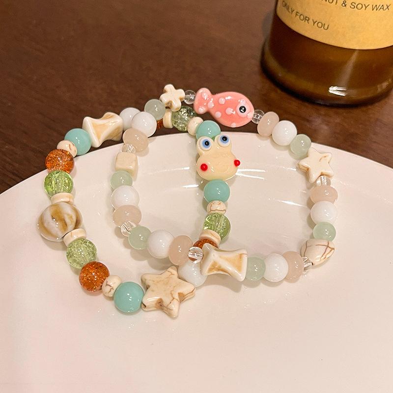 Мультяшная милая керамическая рыба-лягушка бисерный эластичный веревочный браслет женские ювелирные изделия аксессуары подарки