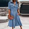 Ladies' Casual Denim Short Sleeved Single Breasted Dress