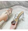 Silver Ladies High Heel Slippers Crystal Heel Sandals