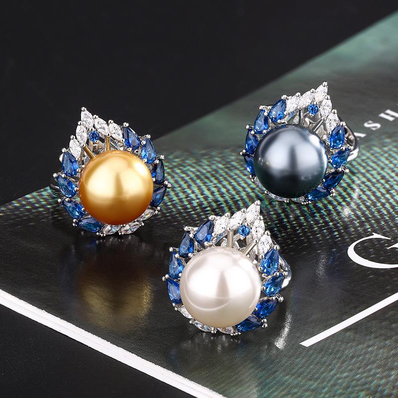 Модное кольцо Commuter Pearl Ring Pigeon Blood Royal Blue Light Luxury Premium Open Ring Female