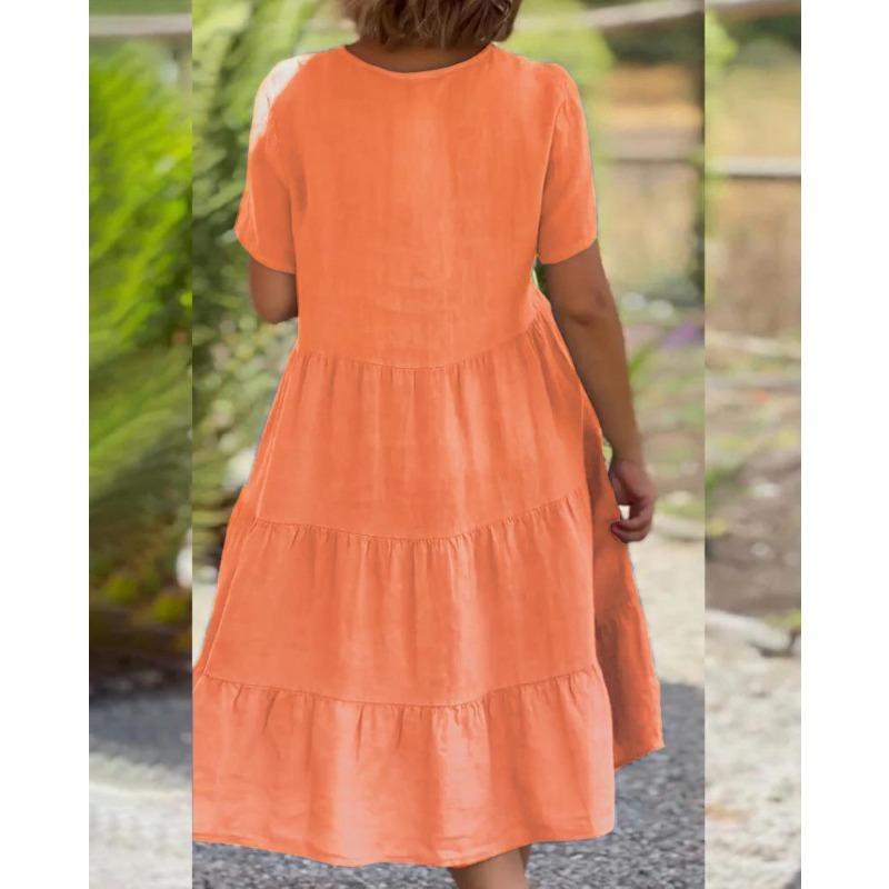 Женское свежее милое однотонное платье с V-образным вырезом и большой юбкой-качелями