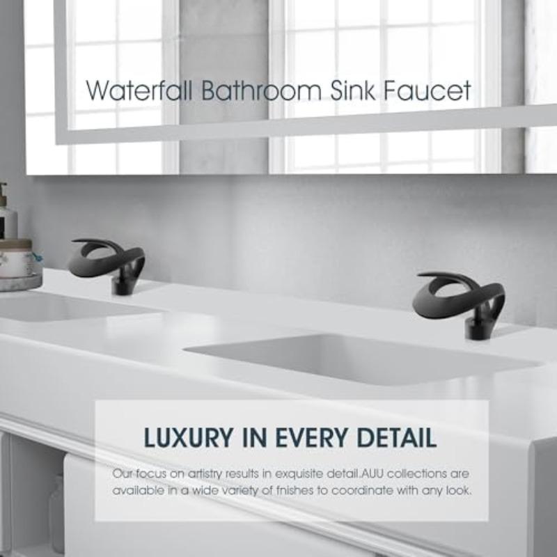 Beautiful and Functions Single Handle Bathroom Sink Faucet, Waterfall Curved Shape Design Single Hole Lavatory Faucet Basin Mixer Tap