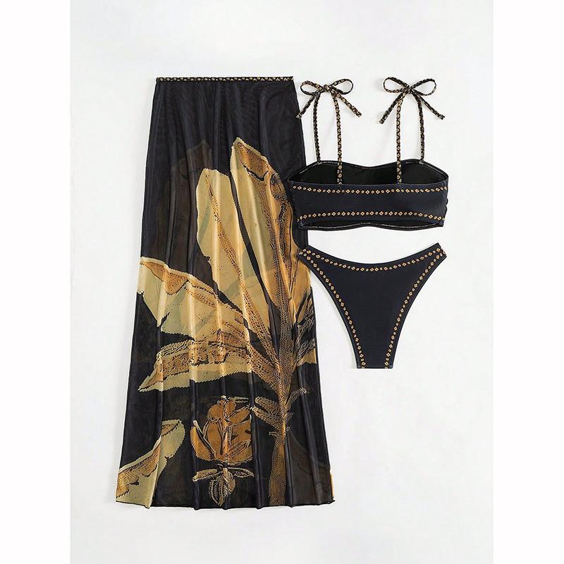 Новый сексуальный комплект бикини с принтом, женский купальник, юбка, купальный костюм, летняя пляжная одежда, платье