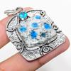 Natural K2 Blue Azurite, Blue Topaz 925 Sterling Silver Pendant 2.05" I7i69
