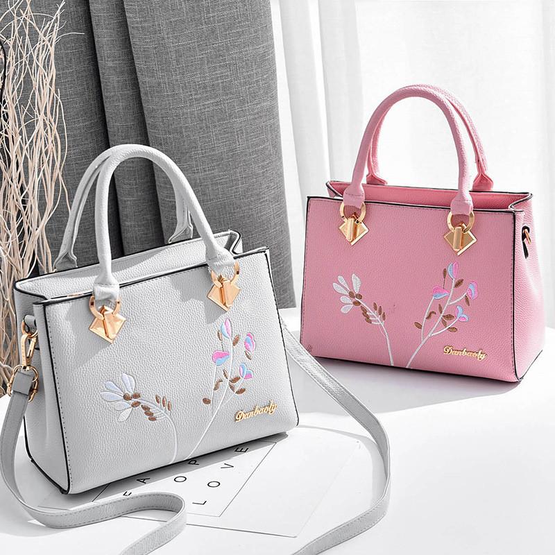 Pu Leather Handbag For Women With Embroidered Flower Design For Business And Daily Use