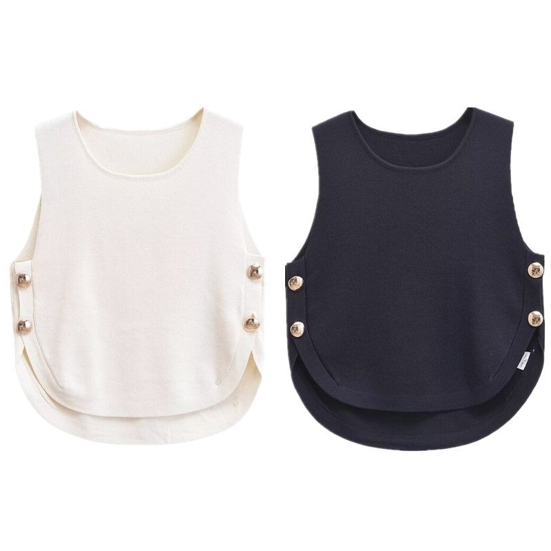 Fashion Style 2024 Summer New Women's Clothing Stylish Easiest for Match Side Button Knitting Vest 9598133