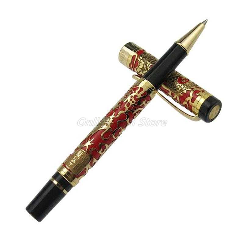 Jinhao 5000 Металлический с резьбой под текстуру дракона Белый корпус Золотая отделка Ручка-роллер Профессиональная офисная канцелярия Пишущий аксессуар