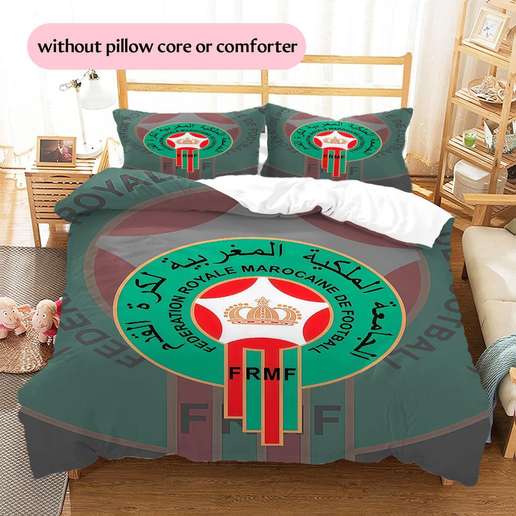 Morocco national football logo Pattern Bedding Home Decoration Birthday Gift (1 * duvet cover + 2 * pillowcase, without core),fan merchandise.