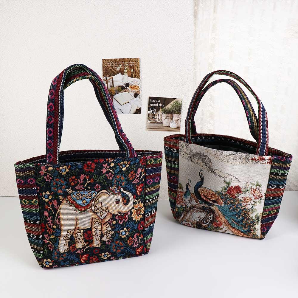 Embroidery Elephant Ethnic Style Handbag Peacock Women Shoulder Bags Handbag Grocery Handbags