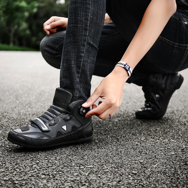 Unisex High Top Motorcycle Boots Rotating Button Racing Off Road Anti Slip Durable Protection Riding Shoes