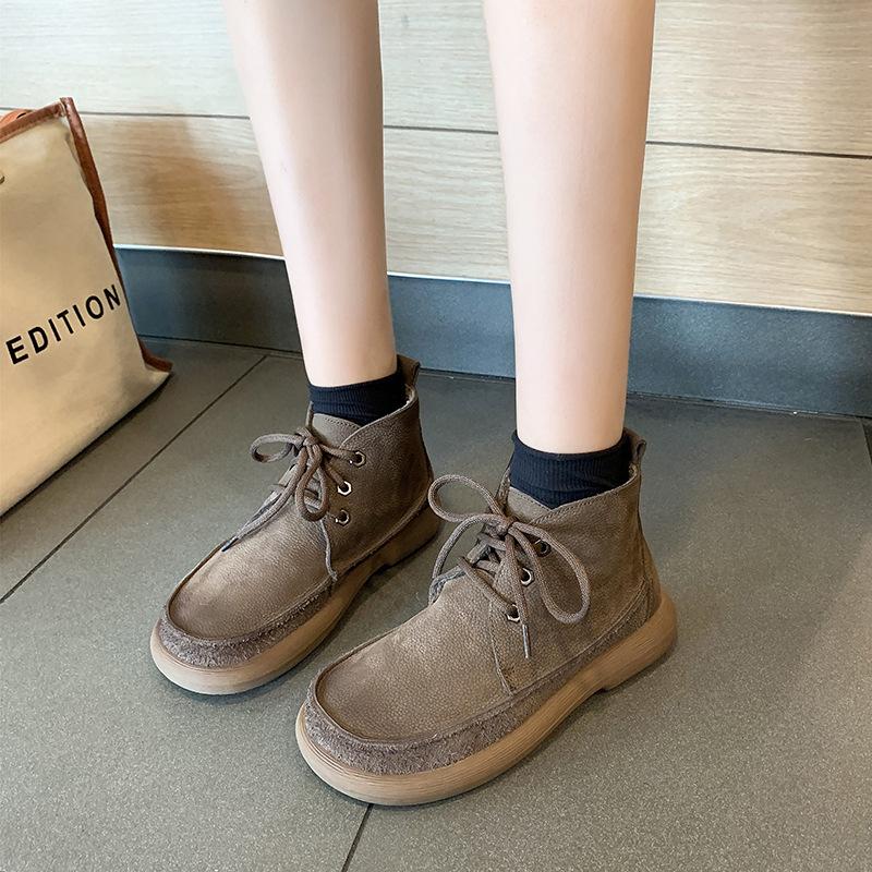 Туфли на плоской подошве женские из натуральной кожи с круглым носком, прошитые, на шнуровке, на толстой подошве, женские туфли на низком каблуке, ручная работа, большой размер