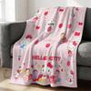 Sanrio Hello Kitty Plush Flannel Blanket Lightweight Throw Pink Gingham Apple Blanket Bed Sofa Cover School Office Nap Shawl