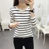 Женская простая футболка с длинными рукавами, пуловер, майка в полоску, тонкая снаружи