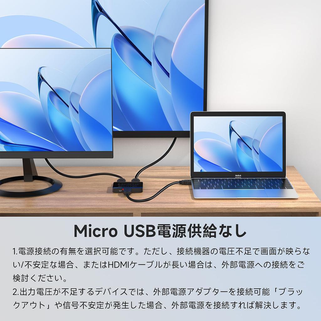 HDMI 1 2 Технология вывода Стабильный одновременный двойной экран Легко Широко совместимый с В комплекте: Инструкция на японском языке, HDMI-кабель, USB-кабель питания