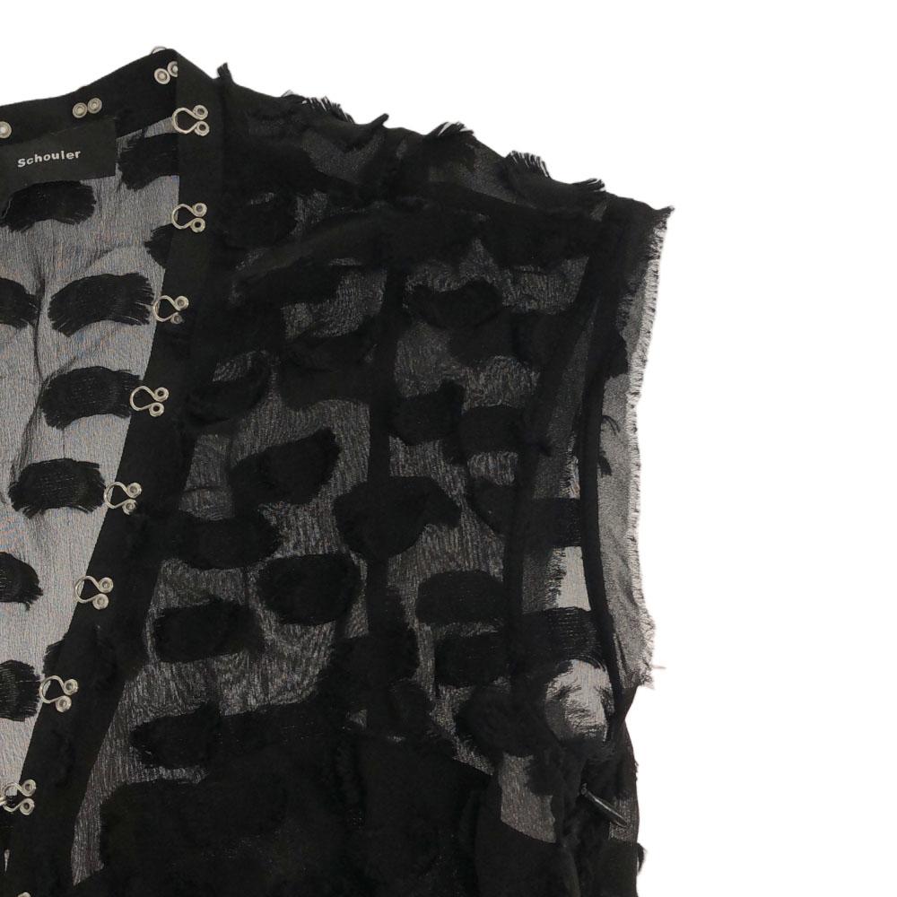Proenza Schouler Платье макси с коротким рукавом черное с бахромой Женское Б/У