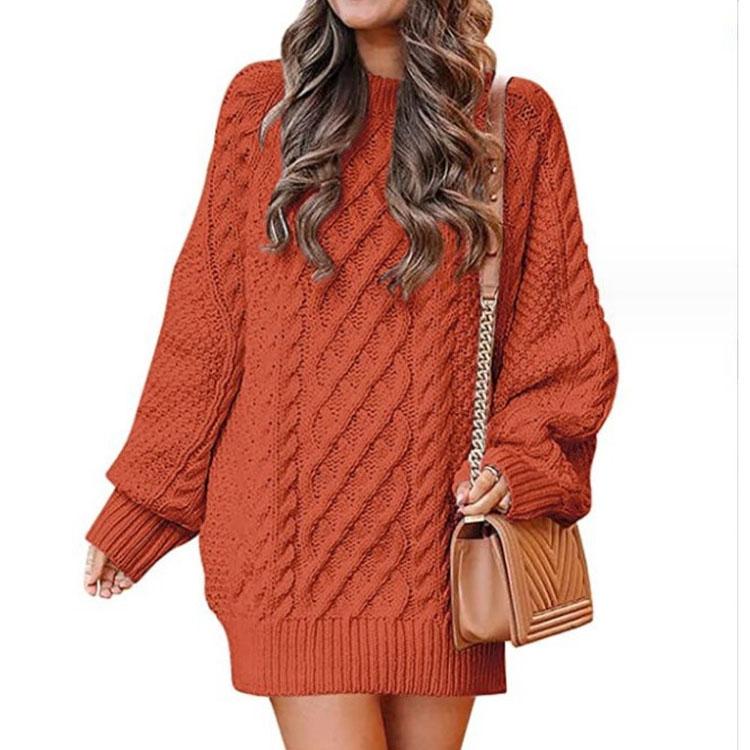 Новый женский вязаный свитер с длинными рукавами, теплое платье-свитер средней длины