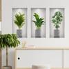 3 Sheets Green Plant Potted Plant Wall Sticker 3D False Window Wall Sticker Vinyl Living Room Background Decoration Wall Decal