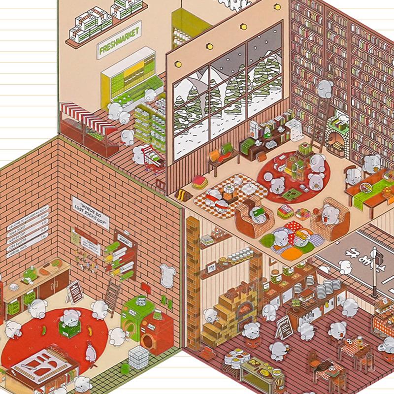 1 комплект забавных наклеек для супермаркета, кондитерской, милые наклейки с изображением мультяшных сцен, креативные трехмерные наклейки для укладки в домике