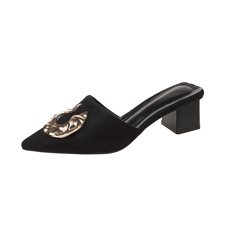 Модные туфли на среднем каблуке, сандалии с острым носком, элегантные туфли-лодочки с открытой пяткой, женская обувь, массивные, новые тенденции для вечеринок, Zapatillas Mujer